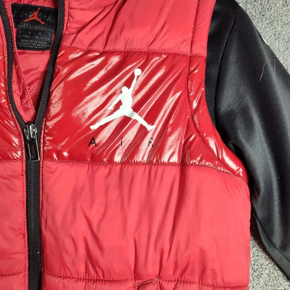 Jordan Puffer Vest Jacket Full Zip Sleeves Red Black Kids Size 6-7 Years